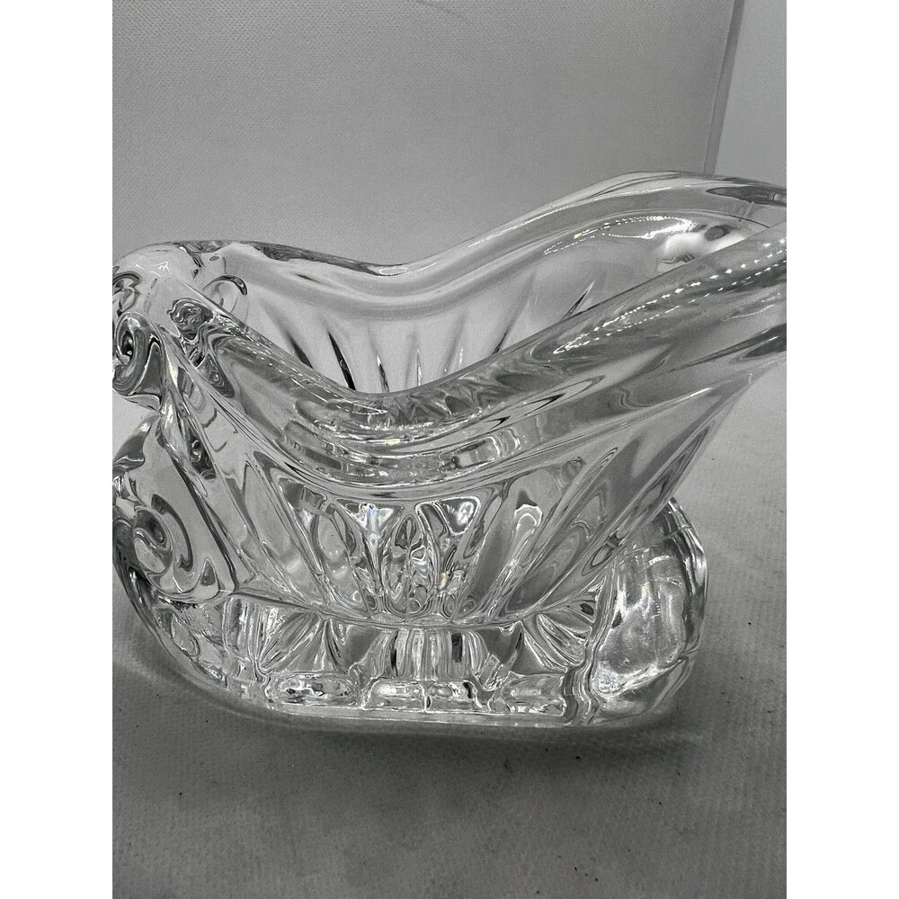 Vintage Lead Crystal Clear Glass Sleigh CandleHolder Candy Dish christmas 3x5